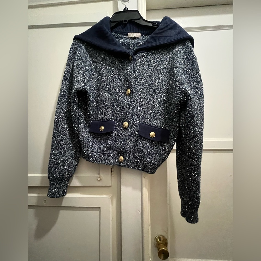J Crew marled sailor collar blue cardigan size XS - Picture 7 of 15